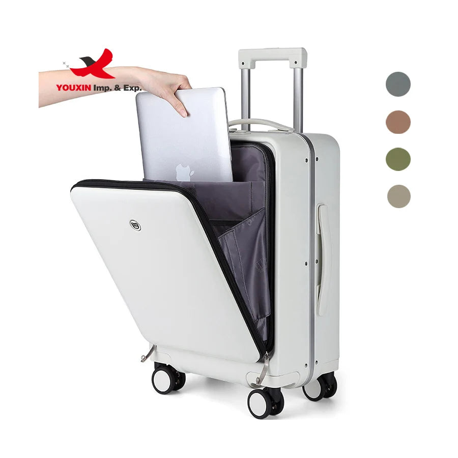 Gift custom Business Simple Front Opening PC Anti-theft Customs Lock Spinner Trolley Travel Carry on Smart Luggage Suitcases