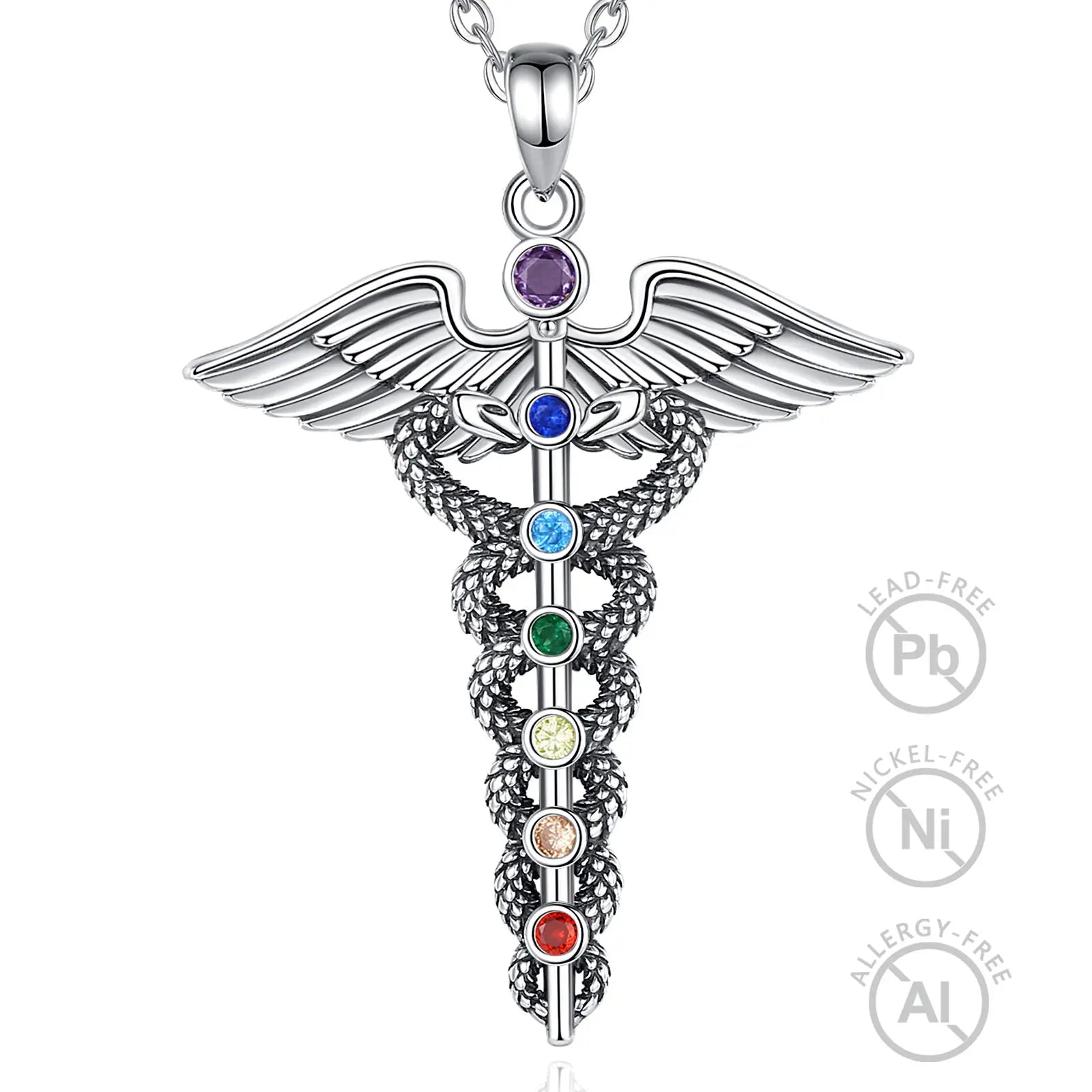 Merryshine 925 Sterling Silver Angel Wings Snake Doctor Medical Student Caduceus Pendant Necklace for Women