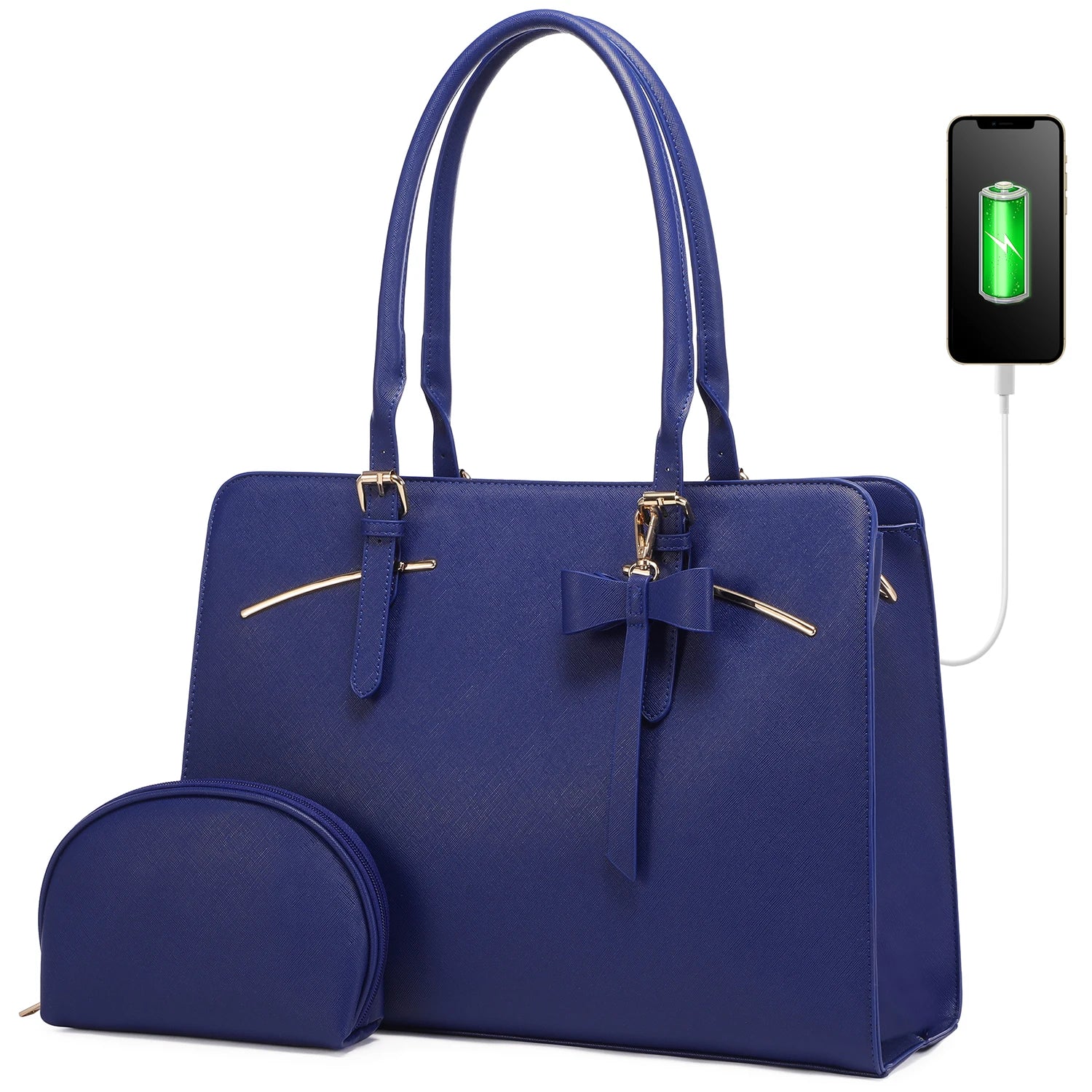 LOVEVOOK PU Leather Work Computer Satchel Bags 15.6 Inch Large Briefcase Bag With USB Charging Port Laptop Tote Bag for Women