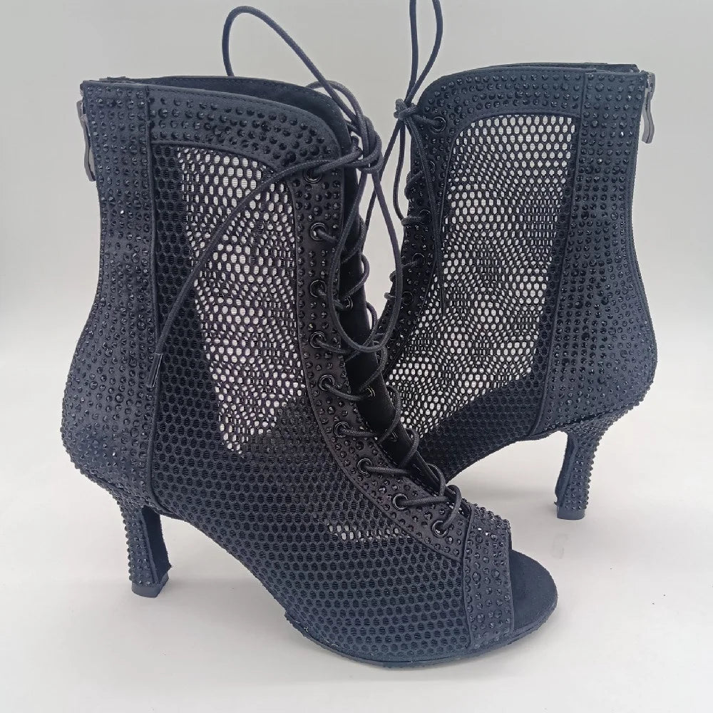 New Arrival EVK250224 Black Crystal Faux Suede Dance Shoes Customized Soft Jazz Street Ballroom Latin Party Professional Women