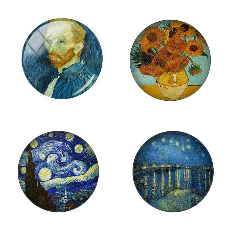 8-30mm Glow in Dark Van Gogh Oil Painting Starry Round Photo Glass Cabochons Dome DIY Jewelry Making Findings Supplies
