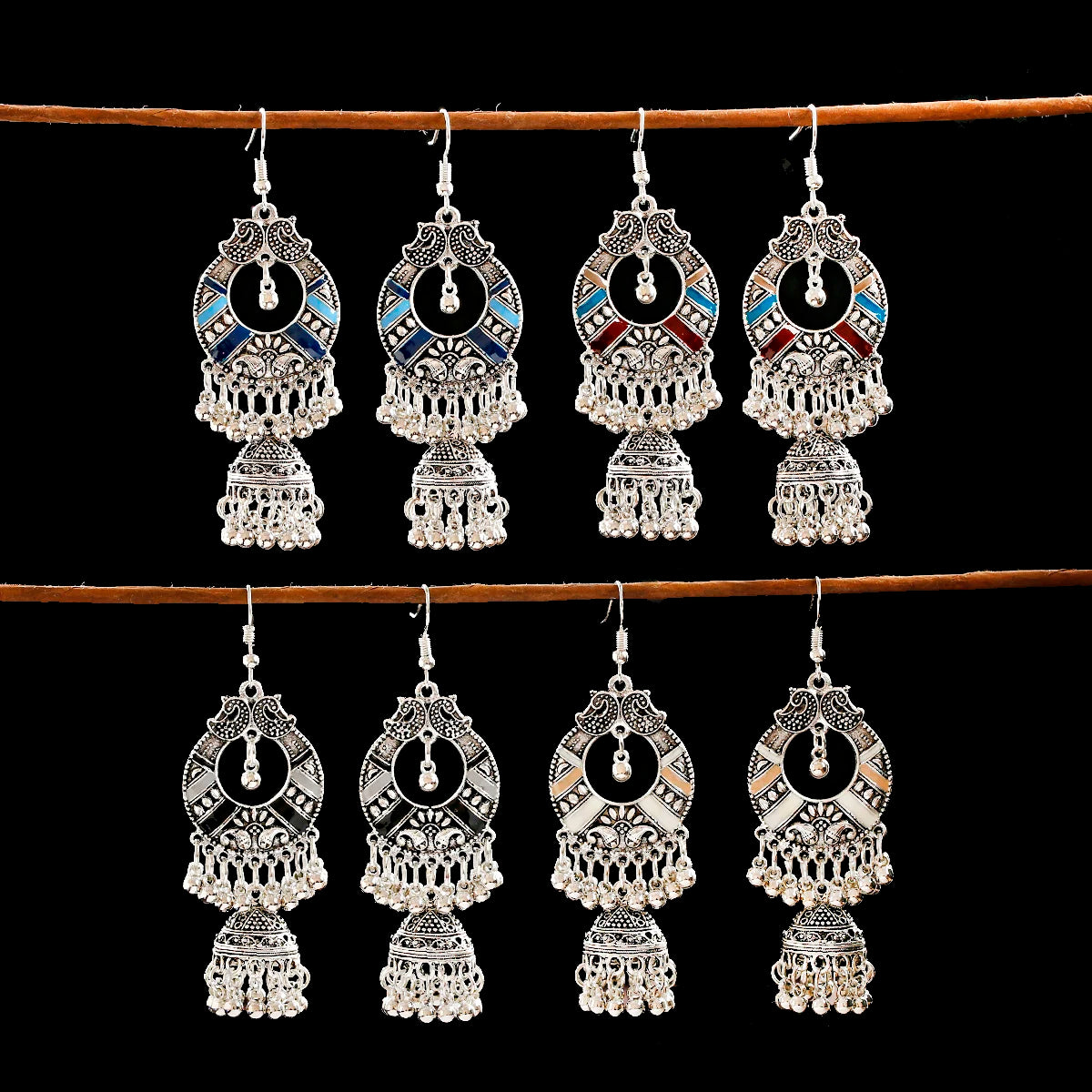 Classical Geometric Flower Bell Tassel Hanging Earrings India Jhumka Earrings Gypsy Afghan Bohemia Tibetan Jewelry