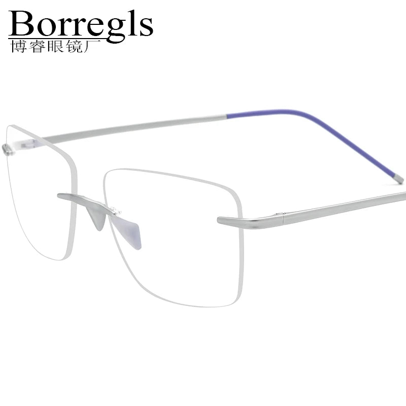 Borregls Rimless Titanium Glasses Frame Men 2025 New Brand Design Ultralight Square Eyeglasses Women Optical Eyewear 18557