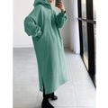L230782 OEM Factory Cotton French Terry Thick Winter Fall Hoodie Dress for Women Custom Logo Printed Solid Blank Maxi Dress