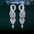 Sparkling White Cubic Zirconia Pave Extra Long Leaf Bridal Wedding Post Earrings for Women Luxury Banquet Evening Party Jewelry