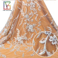 Luxury Bridal Fancy Silver Beaded French Wedding Tulle Embroidered With Sequins Lace Fabric Fabric