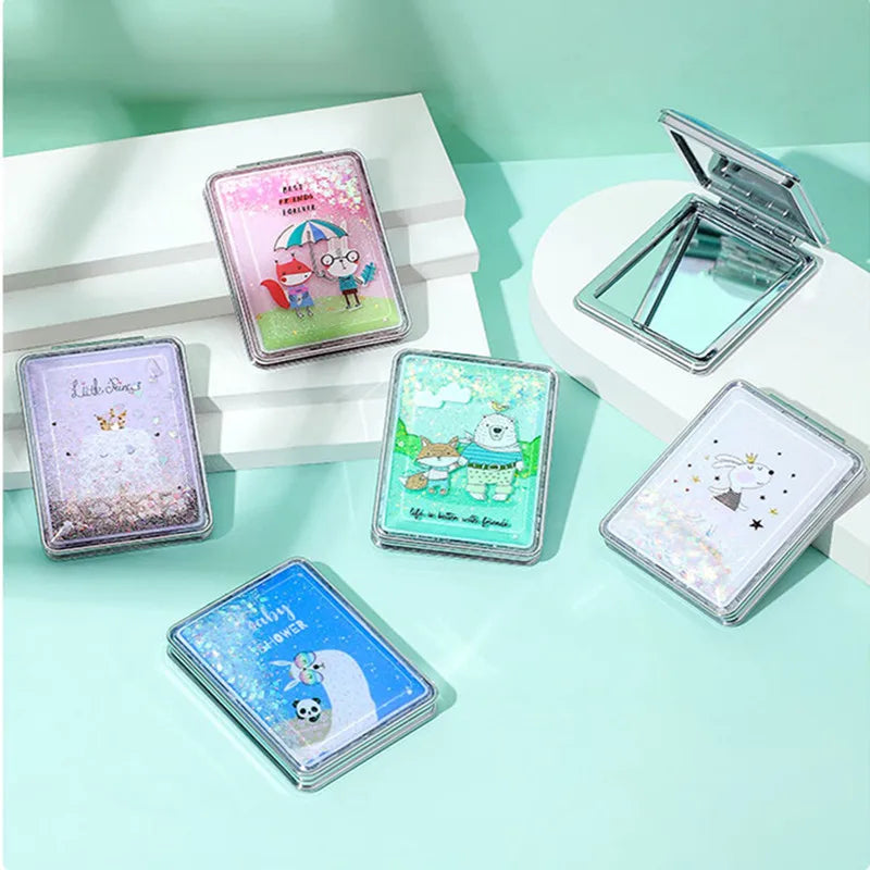 Small Mirror Luxury for Purse Square Pocket Mirror Two Side Mirror Bling Hand Liquid Quicksand