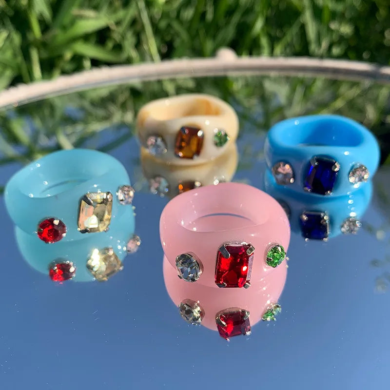 Colorful Transparent Acrylic Crystal Resin Ring Geometry Simple Acrylic Rings for Women Jewelry
