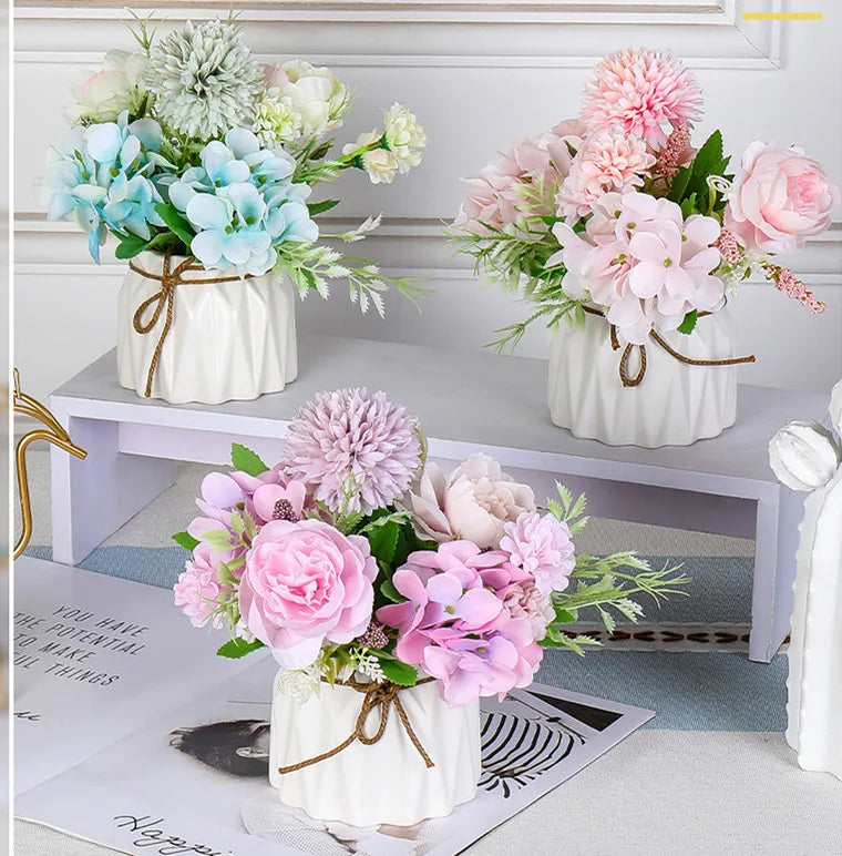 S02198 Wholesale Simulation  Artificial Flower with Pot Table Flower Potted Chrysanthemum Flower Bouquet Wedding Table Dec