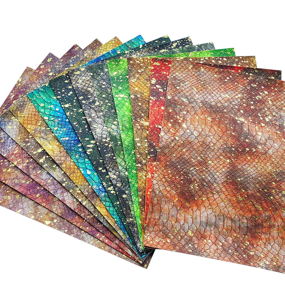 2024 New Eco-Friendly Artificial PU Metal Snake Grain Napa Synthetic Leather for Sofa Golf Shoe Packaging Bags Belts