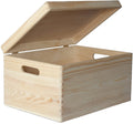Large Wooden Box Storage Chest Wood Unpainted Keepsake Box with Lid and Handles to Decorate with Documents Toy Valuables &Tool
