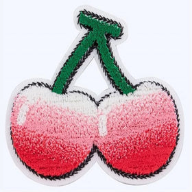 Wholesale Gradient Pink Cherry Chenille Patch Iron on Towel Embroidery Fruit Applique 3D Fluffy Badge for Kids Clothing DIY