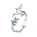 Hot Sale Fashion 925 Sterling Silver Hummingbird Shape Inlaid Green Zircon Adjustable Women's Ring Custom Wholesale