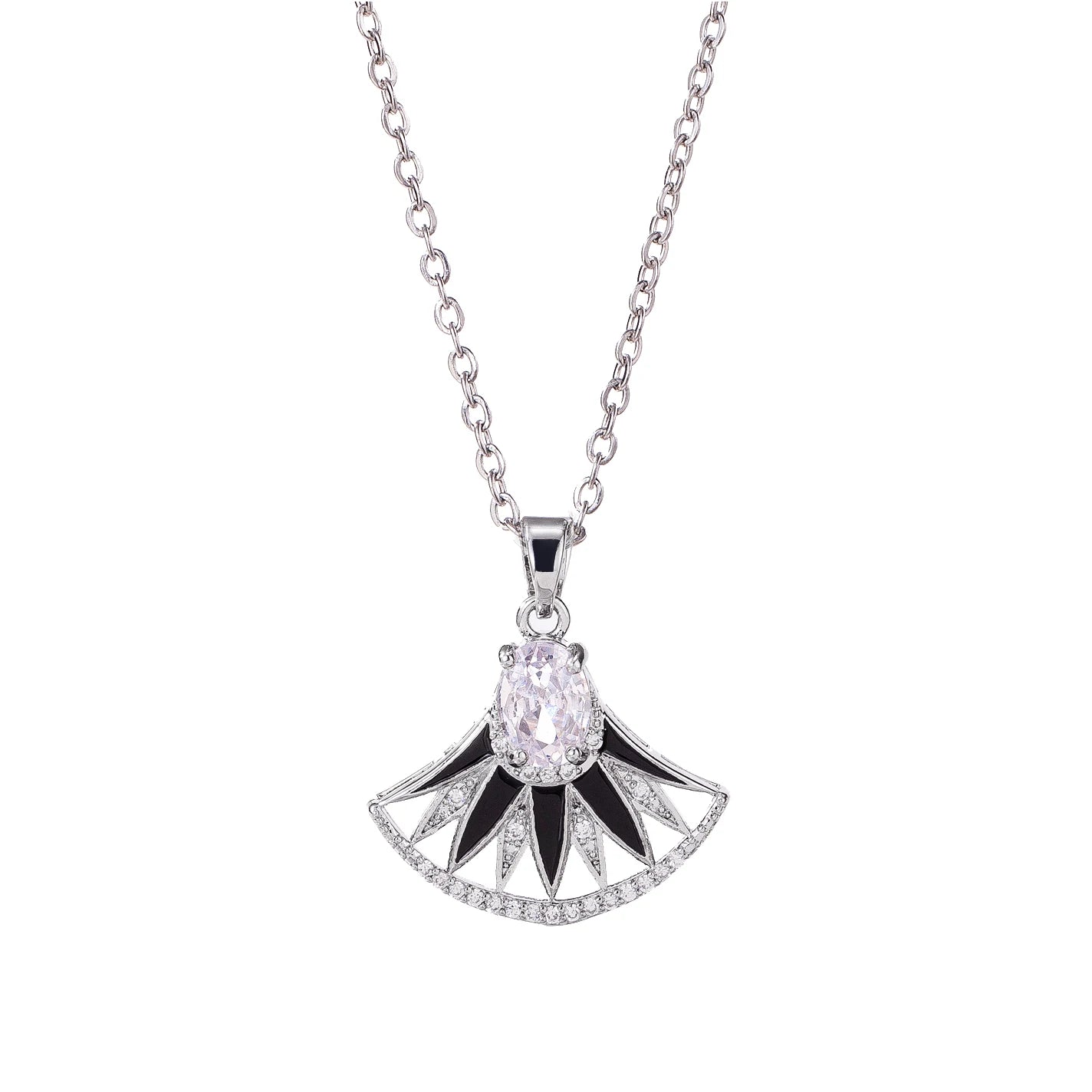Wholesale Bohemian Stainless Steel Chain Diamond Sweater Chain Zircon Fan-Shaped Skirt Pendant Necklace