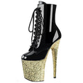 Women's Glitter Pink Ankle Boots 20 cm Front Lace Pole Dance High Heels with 20 cm Platform Thin Heel for Autumn Banquets