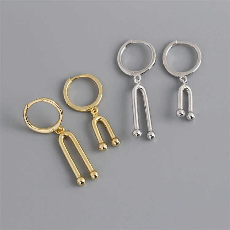 New Trendy U Shape Stick Pendant Hoop Earrings 18k Gold 925 Sterling Silver Fashion Huggie Hoop Earring Women