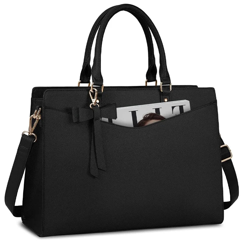 Men's Black Computer PU Leather Sling Crossbody Tote Bag Large Capacity Laptop Compartment Messenger Travel Work Business School