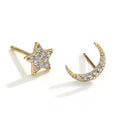 Classic Summer Hot Selling 2024 Silver 925 Full Diamond Zircon Star and Moon Small Tiny Stud Earrings for Women