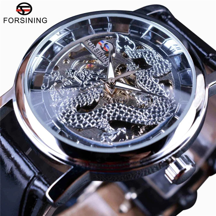 FORSINING GMT938 Dragon Carving Series Skeleton Designer Transparent Back Case Mens Watches Brand Luxury Male Mechanical Watches