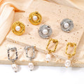 Fashion Geometric Textured  Pearl Stainless Steel Jewelry Drop Earrings  Wholesale Joyas De Acero Inoxidable Para Mujer