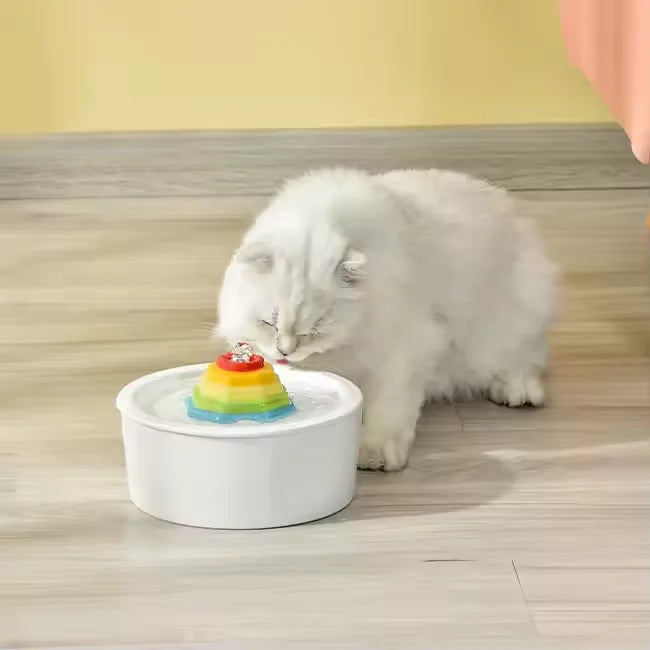 Large 1.6L Rainbow Ceramic Pet Water Fountain with Silent Water Pump Premium Luxury Pet Products for Living Room