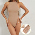 Women's Mock Neck Leopard Sleeveless Ribbed Bodysuit Full Bust Body Shaper Bodysuit Butt Lifter Thongs