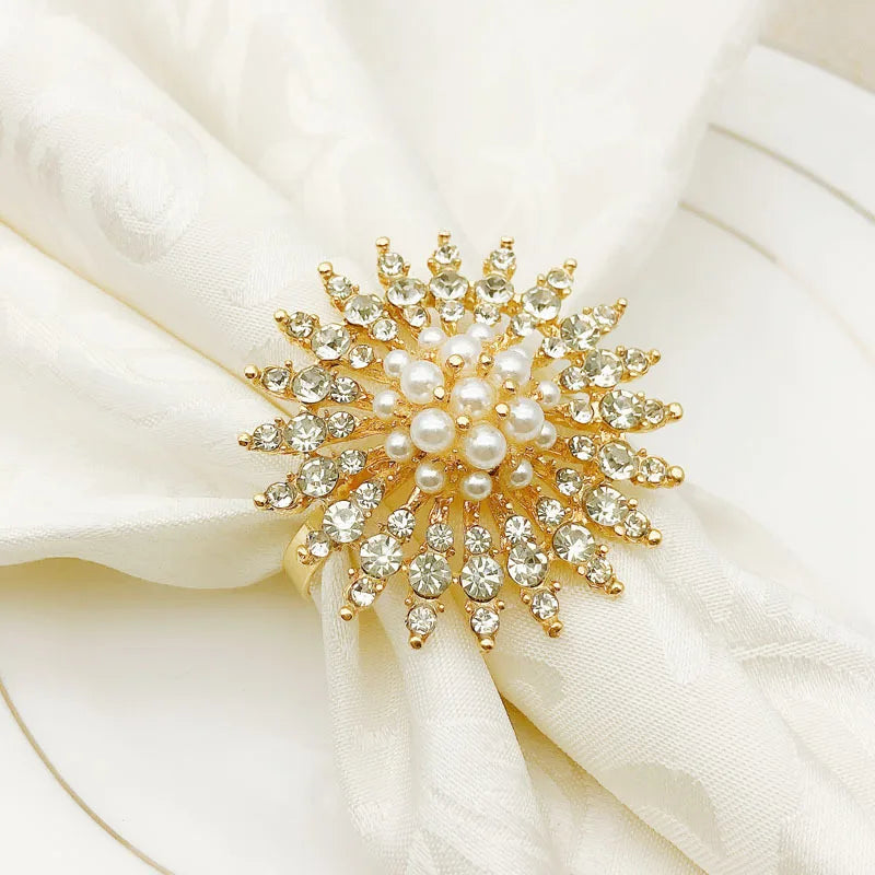 Luxury Crystal Pearl Party Table Serviette Napkin Holder Wholesale Pearl  Sunflower Wedding Napkin Rings Christmas Accessories