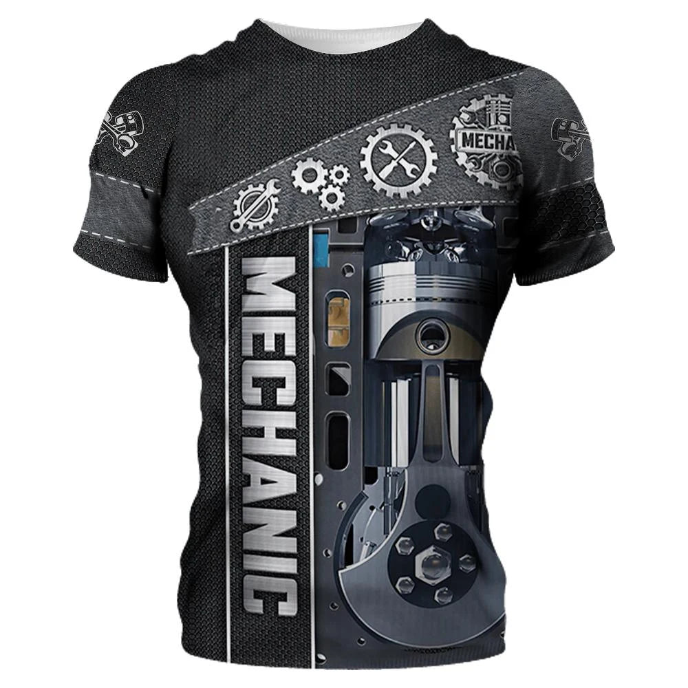 Fitspi Mechanic Shirt Men's T Shirt Mechanical Tools Print Short Sleeve Summer Jersey Casual Tops Oversized Breathable Clothing