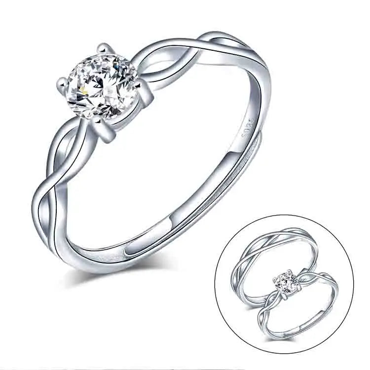 Women's 925 Silver Adjustable Zirconia Ring Romantic Adjustable Ring for Wedding Engagement Party Anniversary-Jewelry Gift