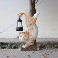 Solar Lantern Cat Resin Garden Ornaments Cute 3D Hand-painted Acrobatic Pose Log Base Detail Outdoor Garden Decor Figurines