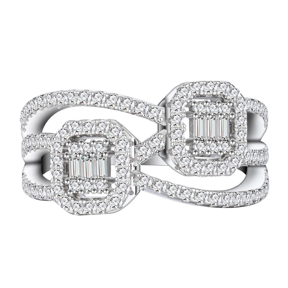Micro Paved Diamond Multi-layer Lines Interactive Design 925 Sterling Silver Ring