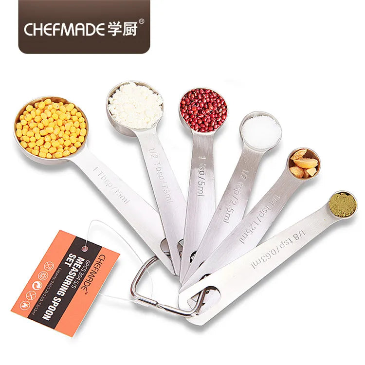 CHEFMADE Kitchen Tool 6pcs/set 304 S/S Stainless Steel Measuring Spoon Set