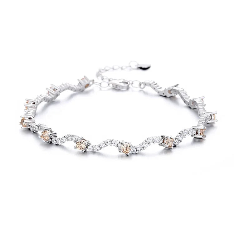 High End Wave Charm Bracelet in Real Silver 925 Fine Jewelry for Women Gift