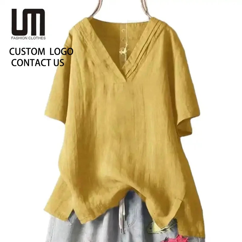 Liu Ming Latest Products Summer Fashion Vintage Women S Clothing Street Casual Elegant Solid Color Tops T Shirt