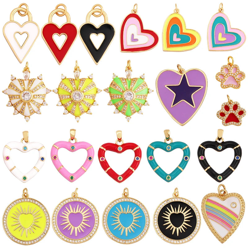 Trendy Colourful Enamel Dripping Oil Love Heart Charm PendantCute Cat Paw Round Mix Jewelry Necklace Accessories Supplies L28