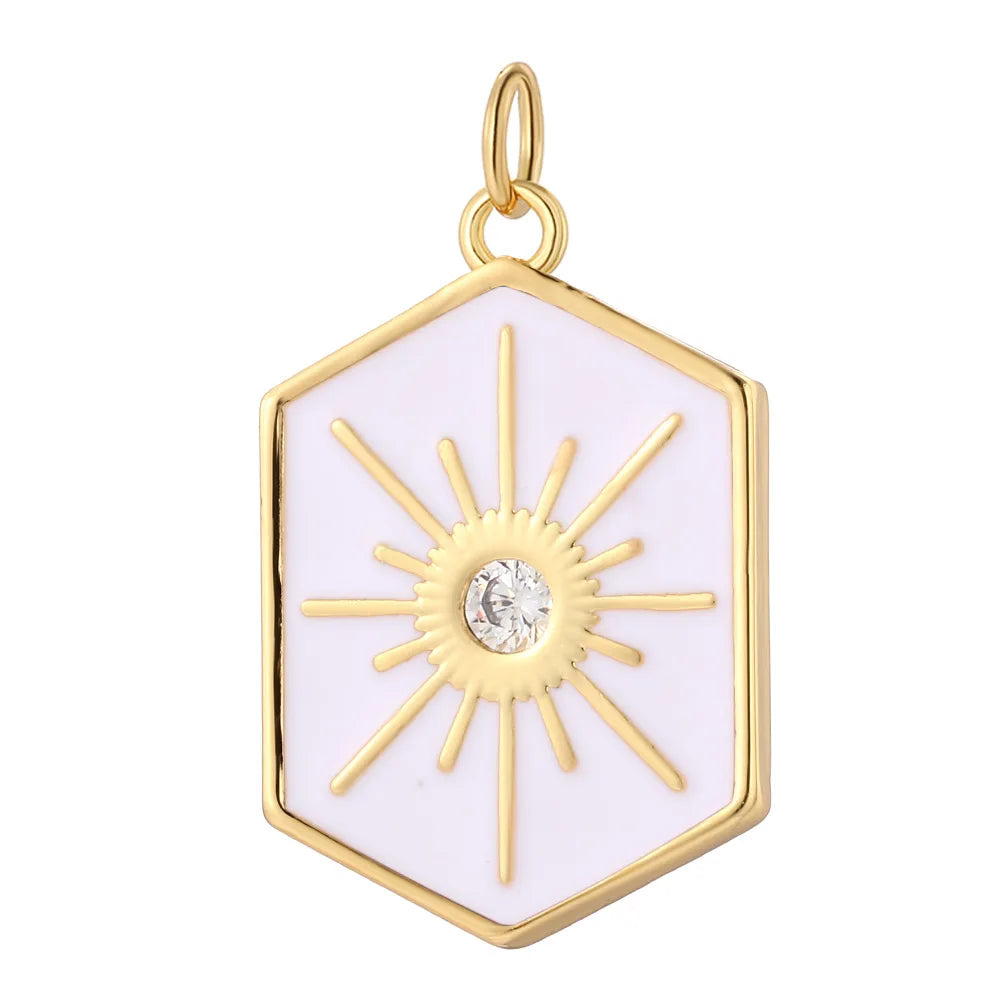 2023 New Design Brass CZ Hexagonal Sun Necklace Earrings Handmade Pendant