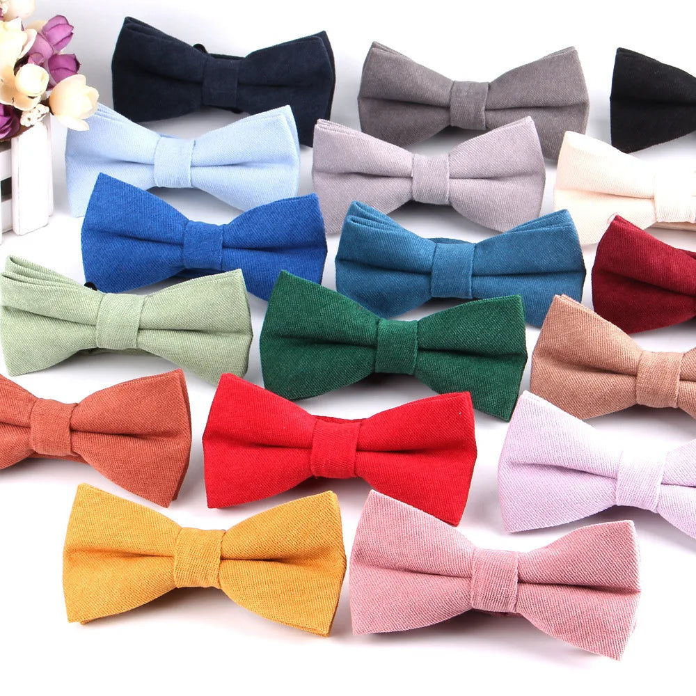 Wholesale Men Accessory Double Layer Plain Polyester Bow Tie Wedding Party Fashion Solid Color Bowtie
