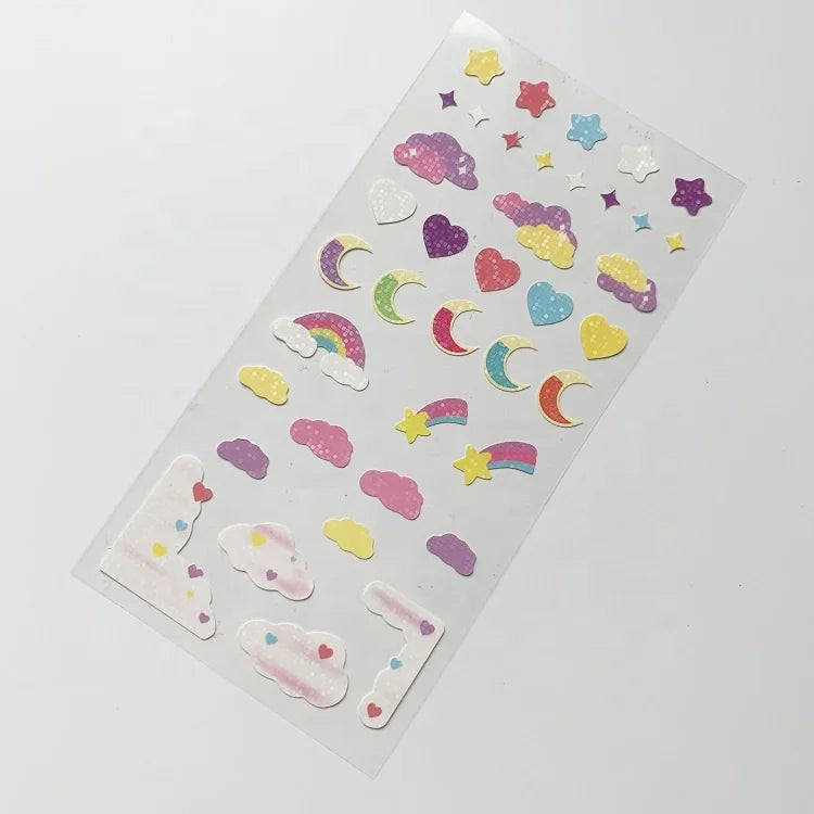 Custom Glitter Vinyl Pvc Star Sticker Sheet With Clear Background
