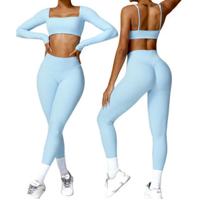 Women's Gym Set Yoga Activewear Tracksuit Tops Tummy Control Breathable Quick Dry Leggings Sports Crop Top Bra Biker Shorts