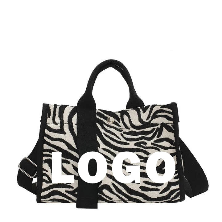 Custom logo Fashion Large Capacity Zebra-stripe Tote Canvas Bag Womens Handbag Beach Bag Tote