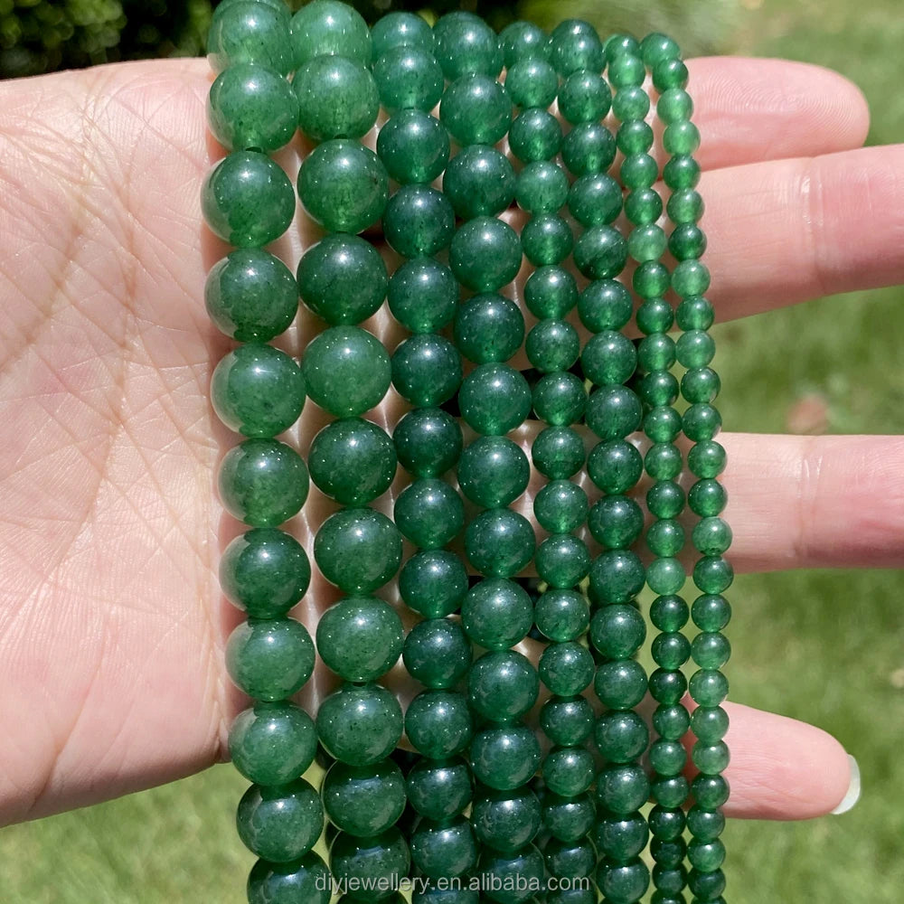 AsVrai U Natural Stone Beads Green Jade Round Spacer Loose Beads for Jewelry Making DIY Bracelets Accessories