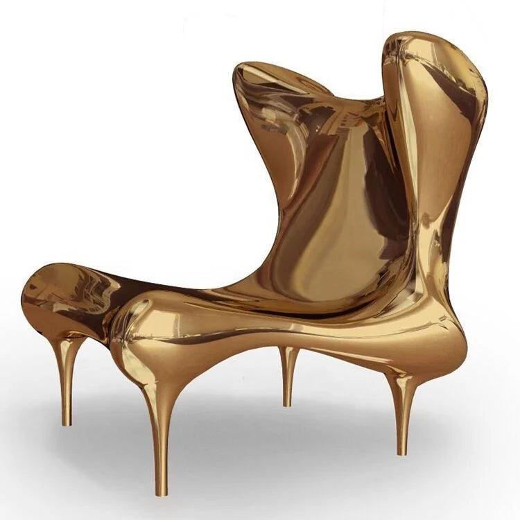 Modern Gold Shiny High Wingback Sofa Dining Chair Stainless Steel Metal Attractive Decor for Living Room Banquet Outdoor Use