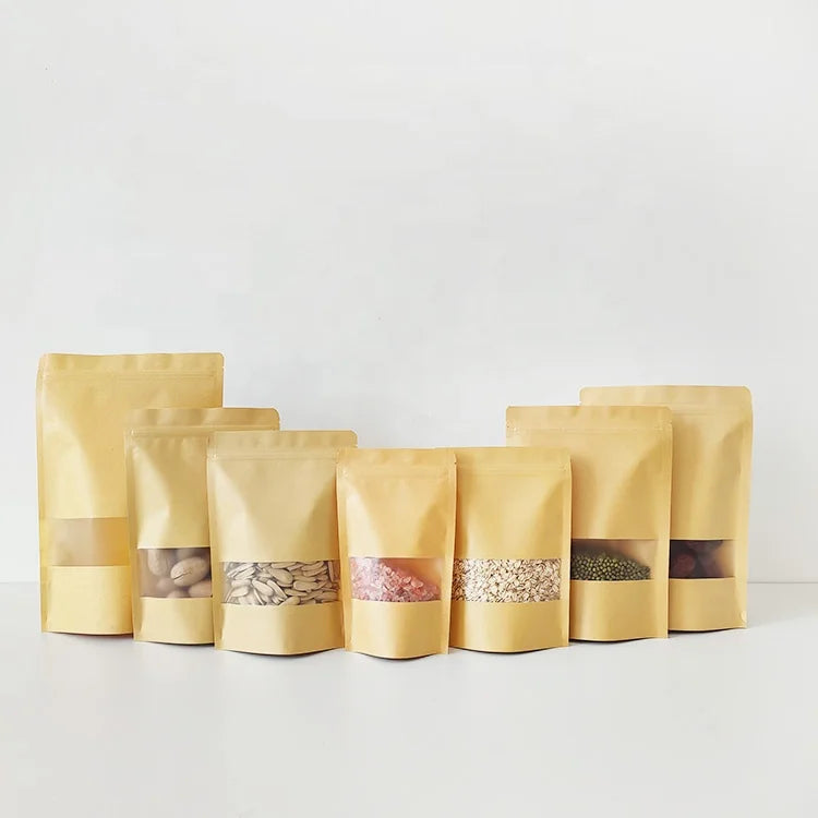 20x30cm Attractive Price Eco Friendly Zipper Packaging Bolsa De Bags Kraft Paper Standup Pouch with Window