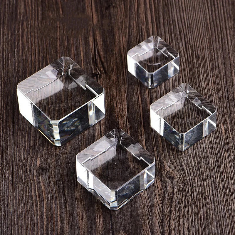Clear Crystal Base Square Shape Glass Crystal Ball Display Pedestal Base  Wholesale