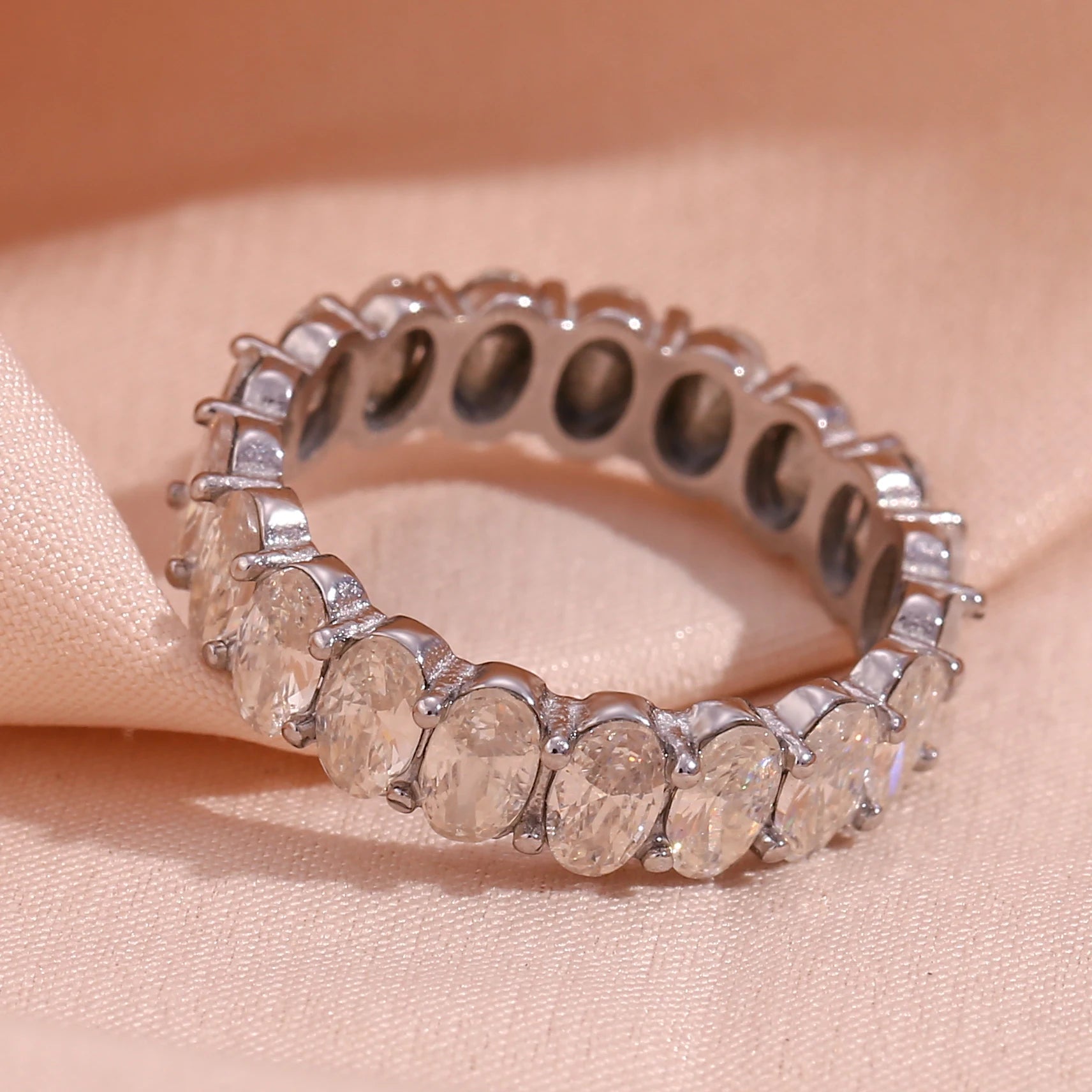 Dreamshow Silver Color Cushion Cut 3A Zircon Stone Stainless Steel Baguette Rings for Woman