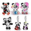 Graffiti Panda Charm 925 Sterling Silver Enamel Heart Panda Pendant Beads for Women Charm Bracelet Fashion Jewelry Dropshipping