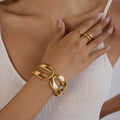 J&D Classic Stainless Steel Gold Plated Hollow Bracelet Sustainable Everyday Luxury Timeless Geometric Stackable Rings Jewelry