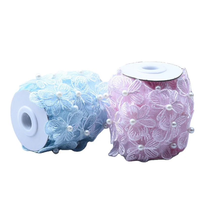 DIY Garment Accessories butterfly Sewing Lace Pearl Velvet Lace Fabric Embroidery Corsage Patch Organza Embroidered Lace Trims