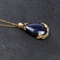 DIY Blue Sandstone Gemstone Teardrop Shaped Bezel Pendant With Chain Gold Plated Fashion Jewelry