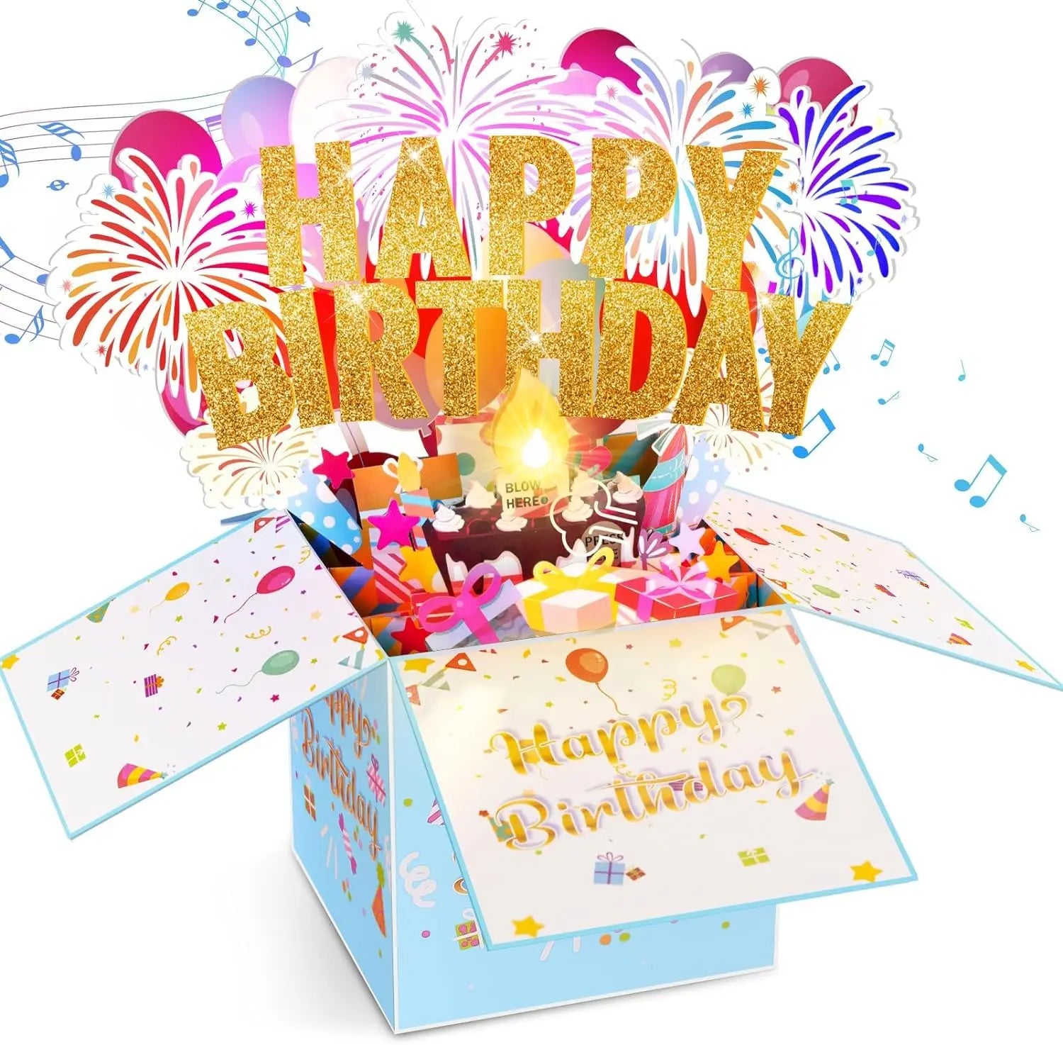 Large Pop up Birthday Cards With Blowable Lights and Music Funny Happy Birthday Cards 3D Greeting Cards